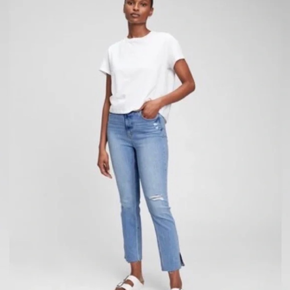 Gap Sky High Slim Jeans **Tall** Split Hem Distressed Size 27/4T